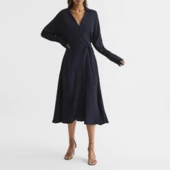 Reiss Navy Cecily Midi Shirt Dress
