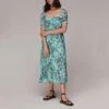 WHISTLES Blue Animal Print Pleated Dress -Exquisite Clothing 18400714 1