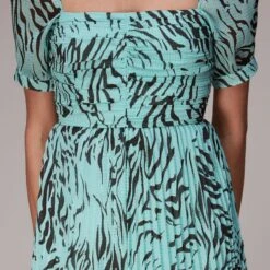 WHISTLES Blue Animal Print Pleated Dress -Exquisite Clothing 18400714 3