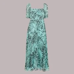 WHISTLES Blue Animal Print Pleated Dress -Exquisite Clothing 18400714 4