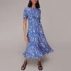 WHISTLES Blue Lively Animal Print Midi Dress -Exquisite Clothing 18400781 1