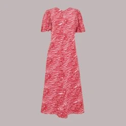WHISTLES Pink Animal Print Silk Midi Dress -Exquisite Clothing 18400894 4