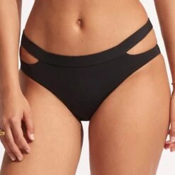 Seafolly Black Split Band Hipster Bikini Bottoms