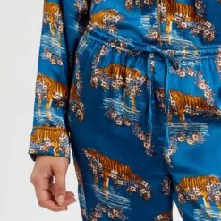 Their Nibs Blue Floral Tiger Print Satin Long Pyjamas -Exquisite Clothing 18425343 4