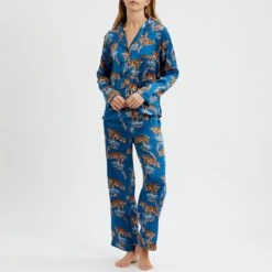Their Nibs Blue Floral Tiger Print Satin Long Pyjamas -Exquisite Clothing 18425343 5