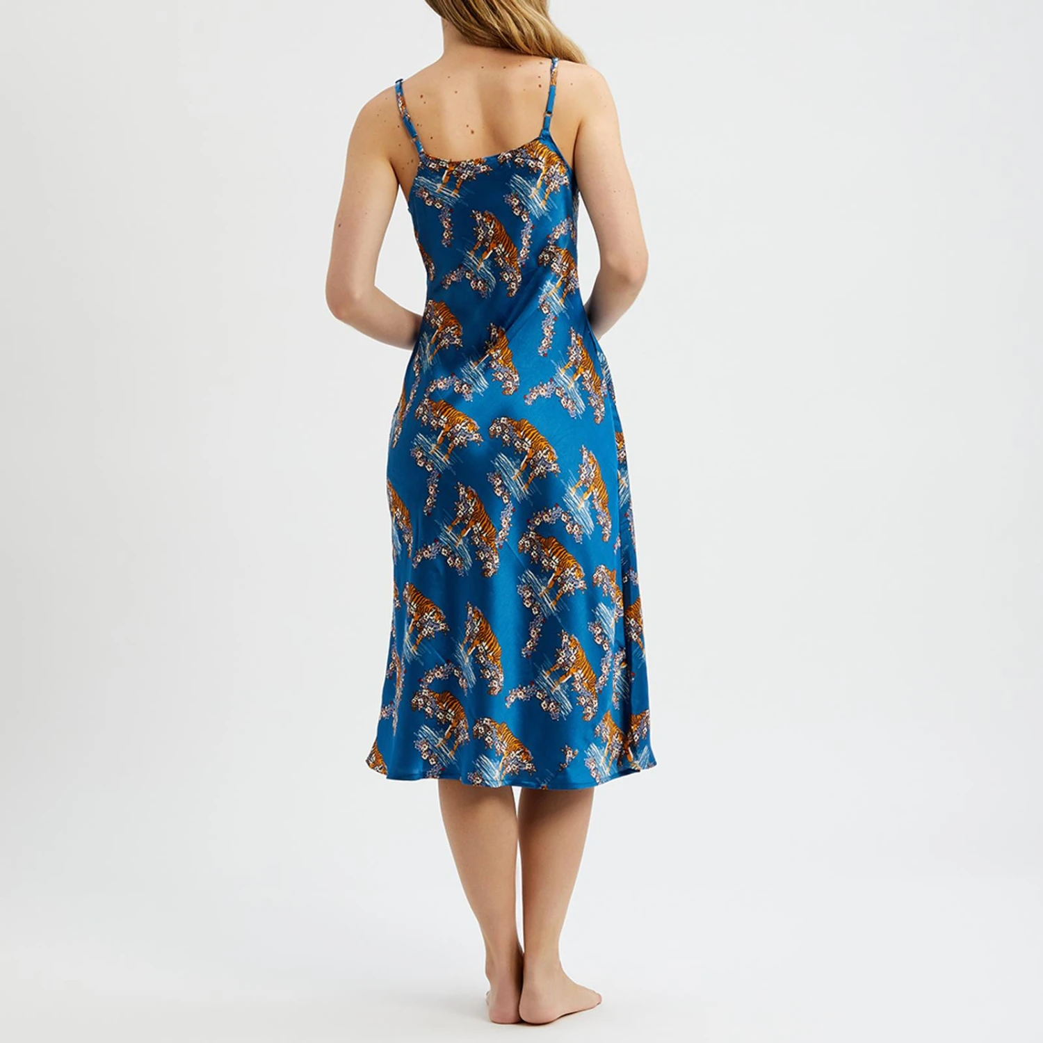 Their Nibs Blue Floral Tiger Print Satin Slip 4 Their Nibs Blue Floral Tiger Print Satin Slip - Image 2
