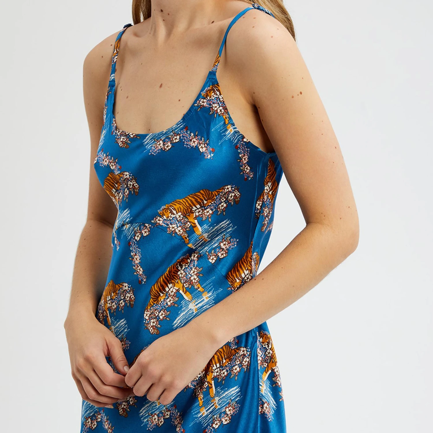 Their Nibs Blue Floral Tiger Print Satin Slip 5 Their Nibs Blue Floral Tiger Print Satin Slip - Image 3