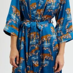 Their Nibs Blue Floral Tiger Print Satin Gown -Exquisite Clothing 18425353 3