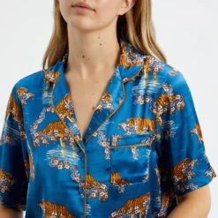 Their Nibs Blue Floral Tiger Print Satin Short Pyjamas 9 Their Nibs Blue Floral Tiger Print Satin Short Pyjamas -Exquisite Clothing 18425358 3