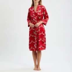 Their Nibs Red Swan Print Satin Gown