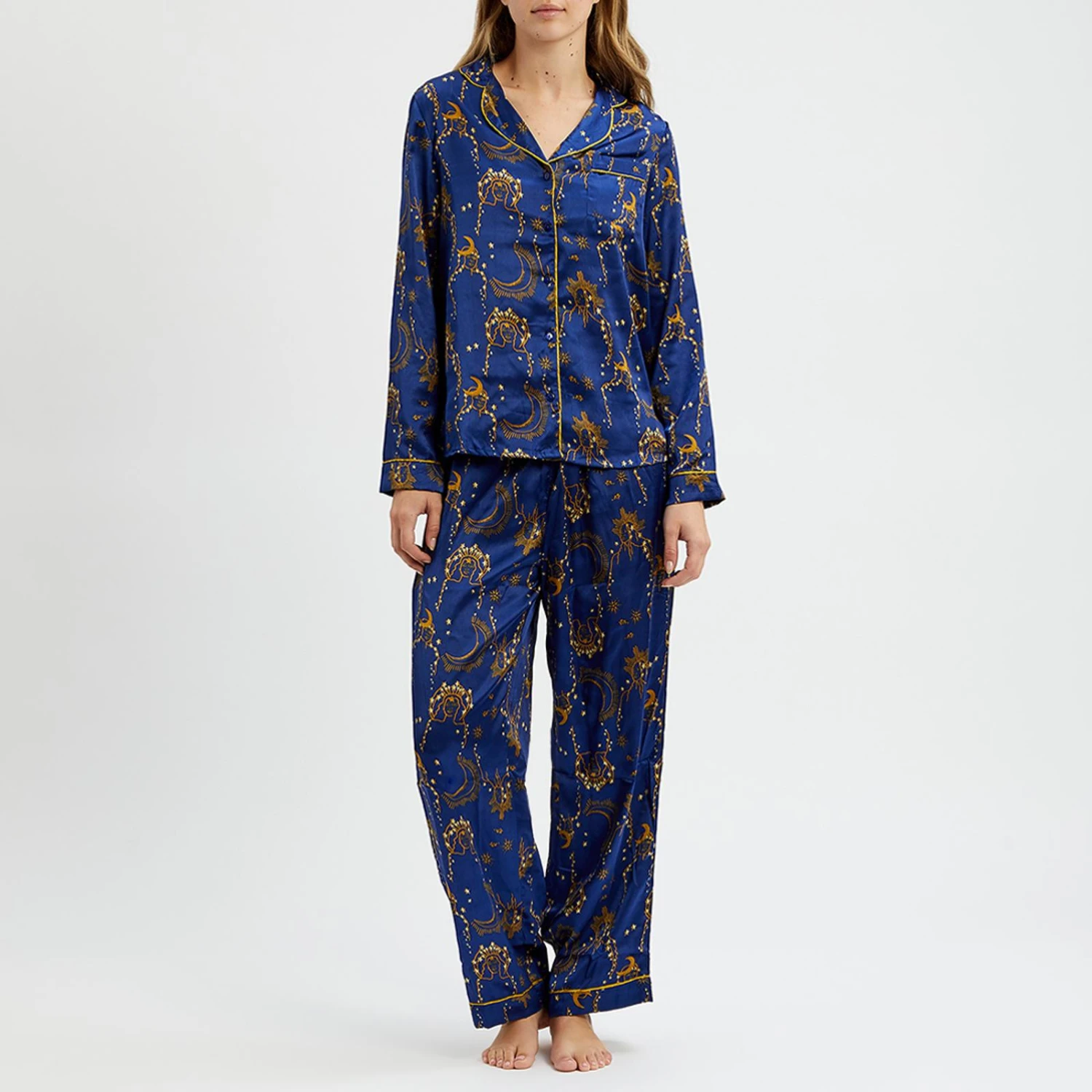 Their Nibs Blue Star Print Satin Long Pyjamas 3 Their Nibs Blue Star Print Satin Long Pyjamas