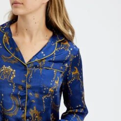 Their Nibs Blue Star Print Satin Long Pyjamas 9 Their Nibs Blue Star Print Satin Long Pyjamas -Exquisite Clothing 18425378 3