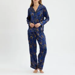Their Nibs Blue Star Print Satin Long Pyjamas 11 Their Nibs Blue Star Print Satin Long Pyjamas -Exquisite Clothing 18425378 5