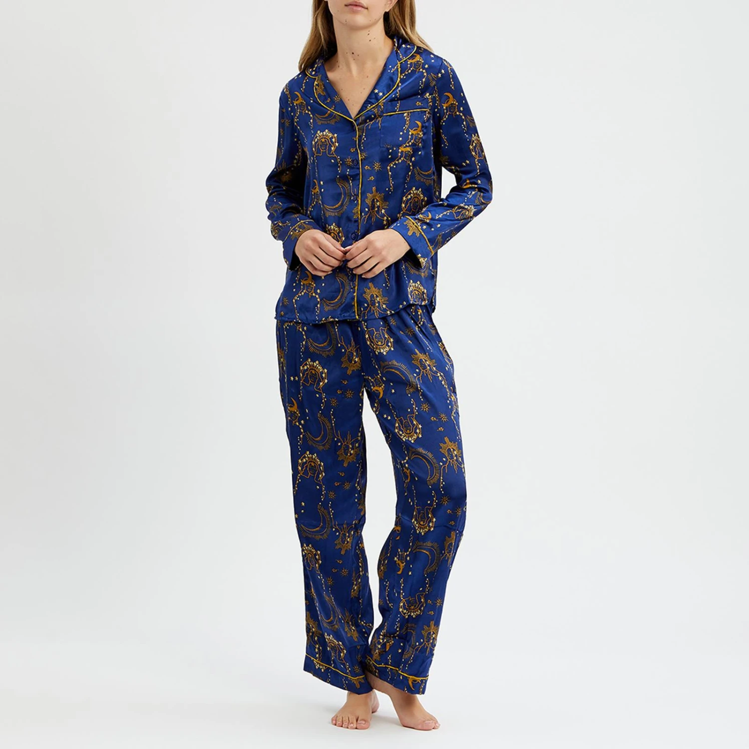 Their Nibs Blue Star Print Satin Long Pyjamas 7 Their Nibs Blue Star Print Satin Long Pyjamas - Image 5