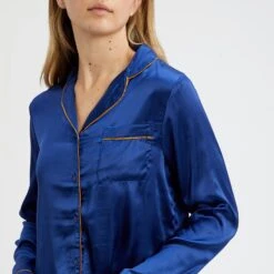 Their Nibs Navy Plain Long Satin Pyjamas -Exquisite Clothing 18425408 3