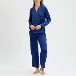 Their Nibs Navy Plain Long Satin Pyjamas -Exquisite Clothing 18425408 5