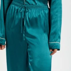 Their Nibs Blue Plain Long Satin Pyjamas 10 Their Nibs Blue Plain Long Satin Pyjamas -Exquisite Clothing 18425413 4