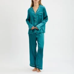 Their Nibs Blue Plain Long Satin Pyjamas 11 Their Nibs Blue Plain Long Satin Pyjamas -Exquisite Clothing 18425413 5