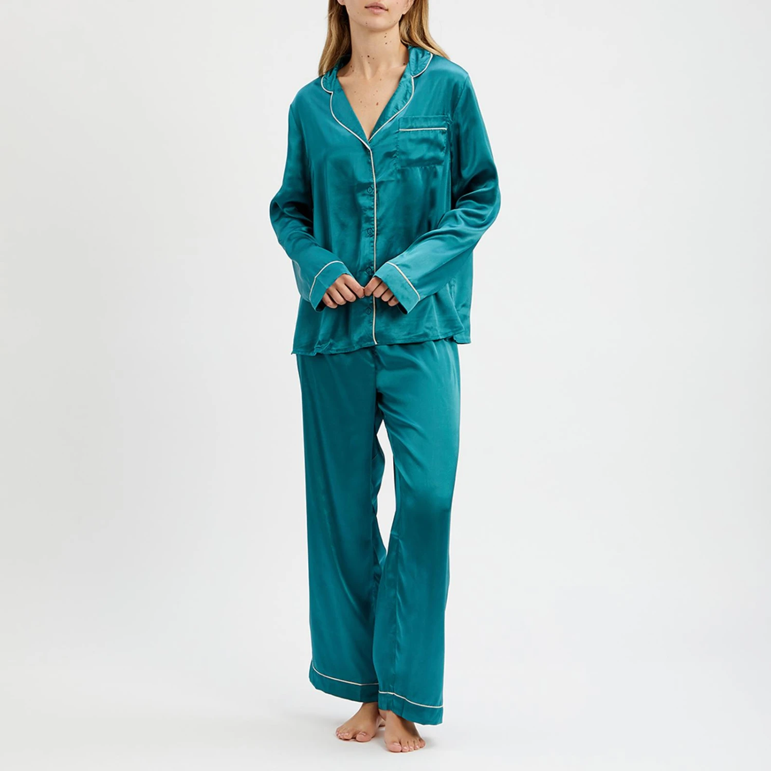 Their Nibs Blue Plain Long Satin Pyjamas 7 Their Nibs Blue Plain Long Satin Pyjamas - Image 5