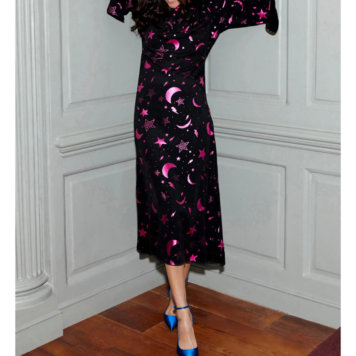 Scamp & Dude Black/ Pink Moon Metallic Drape Sleeve Dress 4 Scamp & Dude Black/ Pink Moon Metallic Drape Sleeve Dress - Image 2