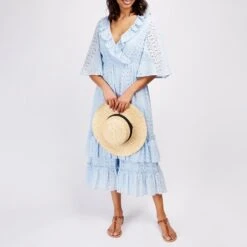 Somerset By Alice Temperley Blue Broderie Cotton Dress