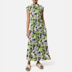 Jigsaw Green Pansy Printed Cowl Neck Dress