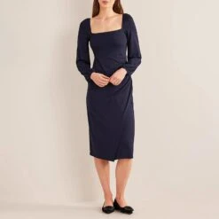 Boden Navy Square Neck Jersey Midi Dress