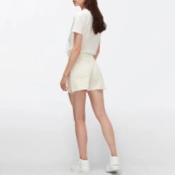 7 For All Mankind Ecru Billie Stripe Denim Shorts -Exquisite Clothing 18449649 2