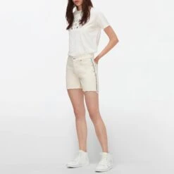 7 For All Mankind Ecru Billie Stripe Denim Shorts