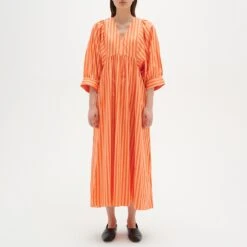 Inwear Orange Stripe Deix Cotton Dress