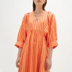 Inwear Orange Stripe Deix Cotton Dress -Exquisite Clothing 18452996 3