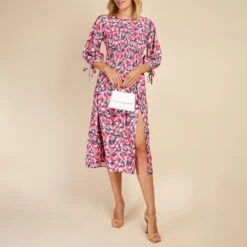 Little Mistress Pink Floral Print Midi Smock Dress -Exquisite Clothing 18460741 3