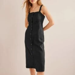 Boden Strappy Linen Midi Dress-Black