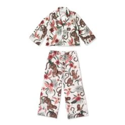 Desmond & Dempsey White Soleia Leopard Womens Boxy Shirt And Wide Leg Trouser Set