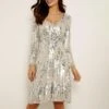 SOSANDAR Silver Scattered Sequin V Neck Dress -Exquisite Clothing 18506697 1