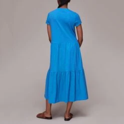 WHISTLES Blue Tiered Jersey Cotton Midi Dress -Exquisite Clothing 18516016 2 1