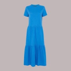 WHISTLES Blue Tiered Jersey Cotton Midi Dress -Exquisite Clothing 18516016 3 1