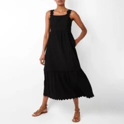Wyse Black Beatrice Scallop Cotton Sundress