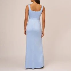 Adrianna Papell Blue Satin Tie Waist Dress -Exquisite Clothing 18557236 2