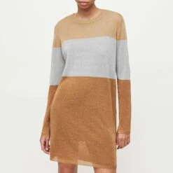 AllSaints Gold/Silver/Bronze Cosima Stripe Dress