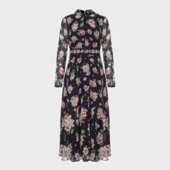 Hobbs London Navy/Multi Helena Silk Dress -Exquisite Clothing 18569572 4