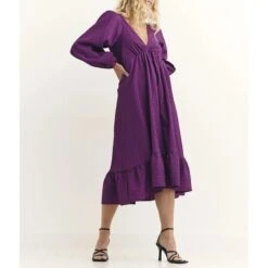 Nobody's Child Purple Ammie Long Sleeve Midi Dress
