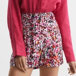 Reiss Pink Printed Lara High Waist Shorts
