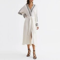 Reiss Ecru Nyla Tie Midi Dress