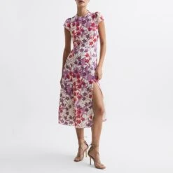 Reiss Multi Livia Floral Print Midi Dress