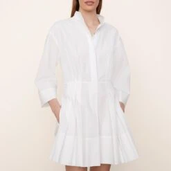 Vince White Fitted Band Collar Mini Dress -Exquisite Clothing 18575943 2