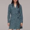 WHISTLES Blue Contrast Leopard Belted Dress -Exquisite Clothing 18578497 1