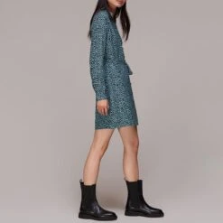 WHISTLES Blue Contrast Leopard Belted Dress -Exquisite Clothing 18578497 3