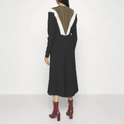 Victoria Beckham Black/Khaki Chevron Detail Dolman Dress -Exquisite Clothing 18582142 2