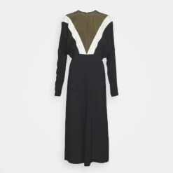 Victoria Beckham Black/Khaki Chevron Detail Dolman Dress -Exquisite Clothing 18582142 4